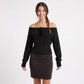 Off Shoulder Ribbed Waist Long Sleeve Knit Sweater