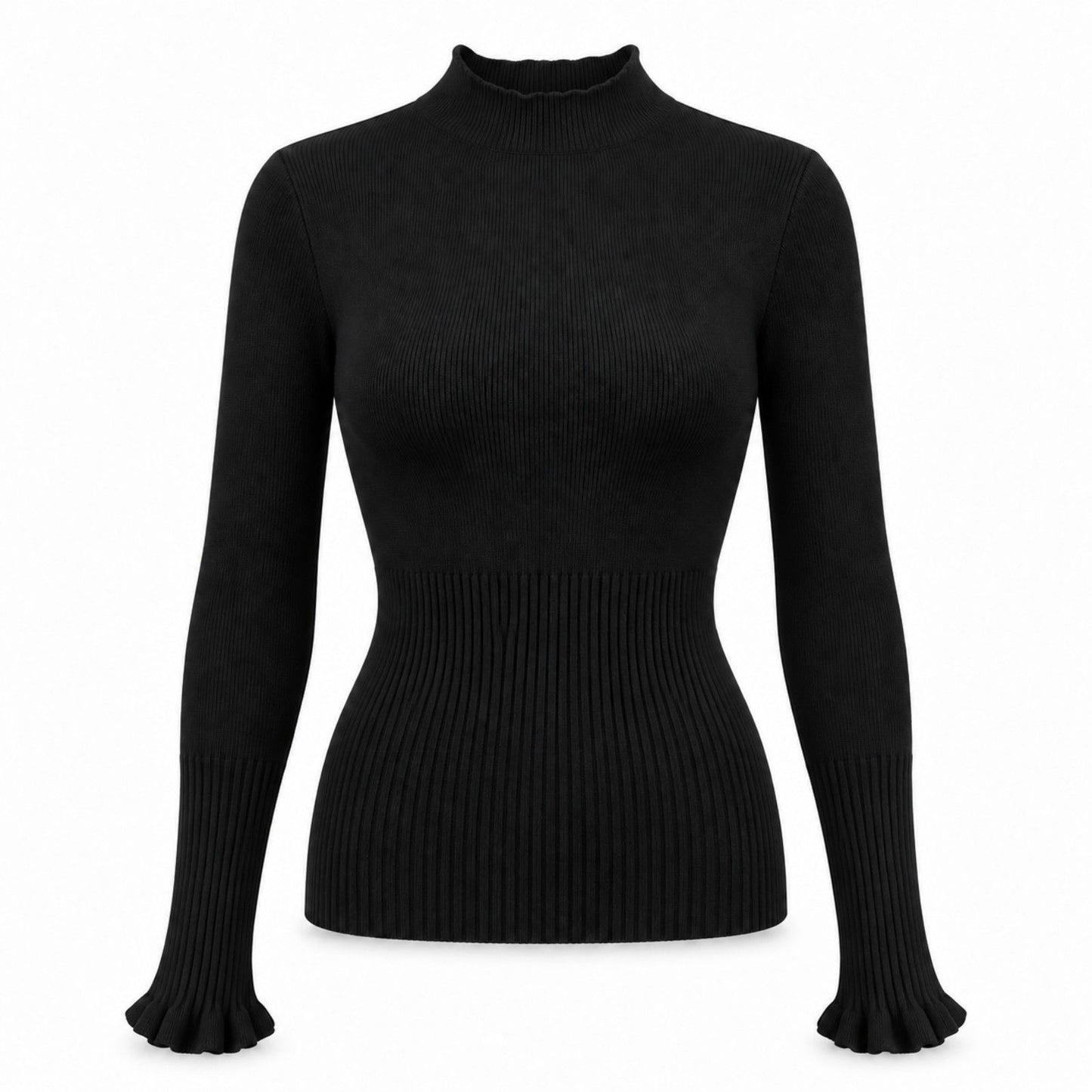 Mock Neck Ribbed Knit Long Sleeve Slim Fit Pullover Sweater