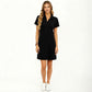 Short Sleeve Collared Mini Dress with Split V Neck Textured Knit Relaxed Fit Casual Dress