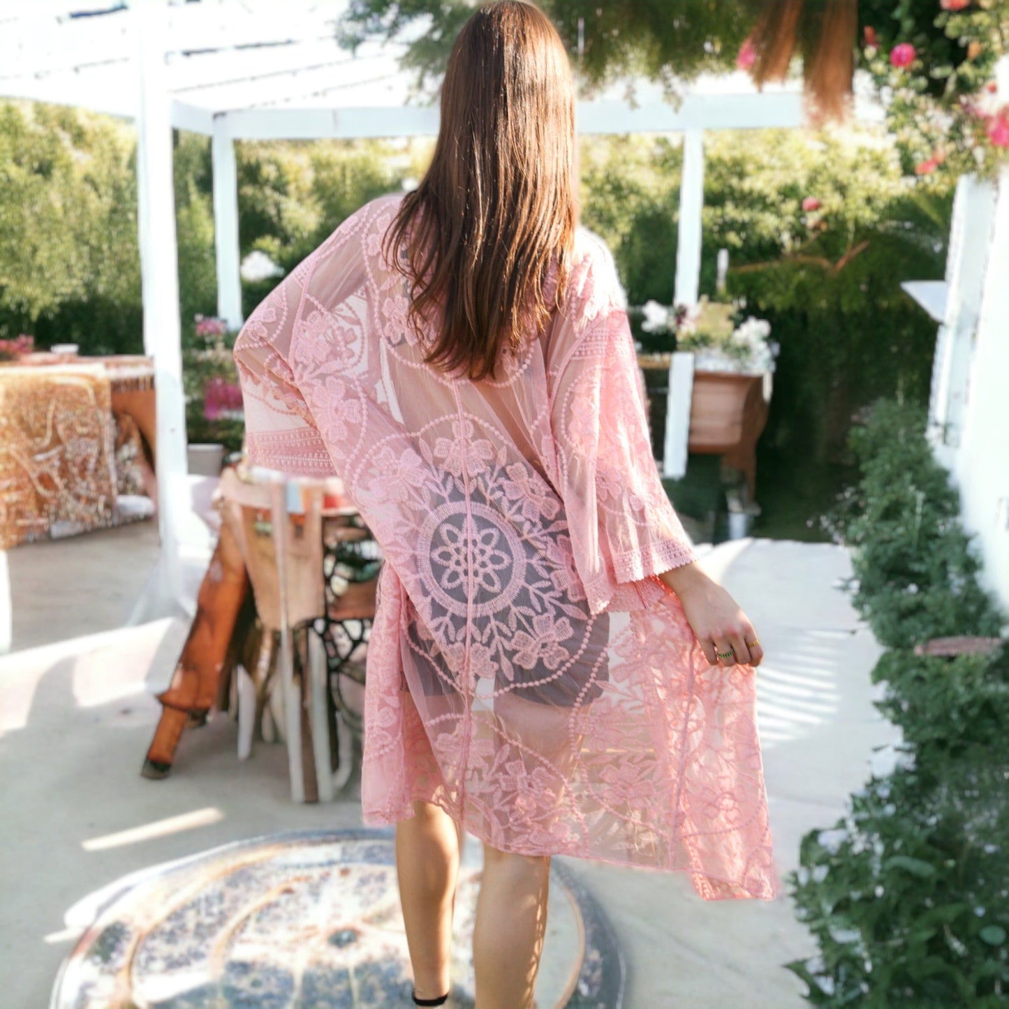 Embroidered Floral Butterfly Duster Crochet Cardigan