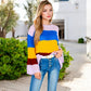 Striped Knit Sweater with Bell Sleeves and Colorful Details