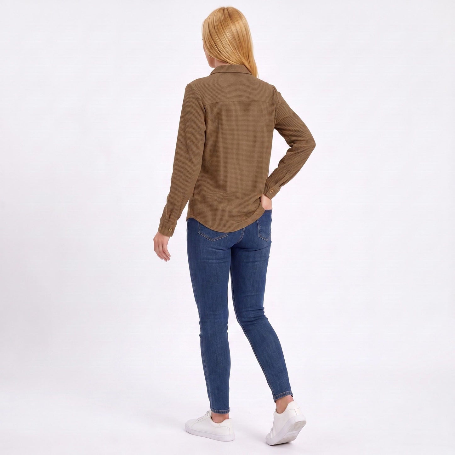 Textured Button Front Long Sleeve Shirt with Chest Pocket