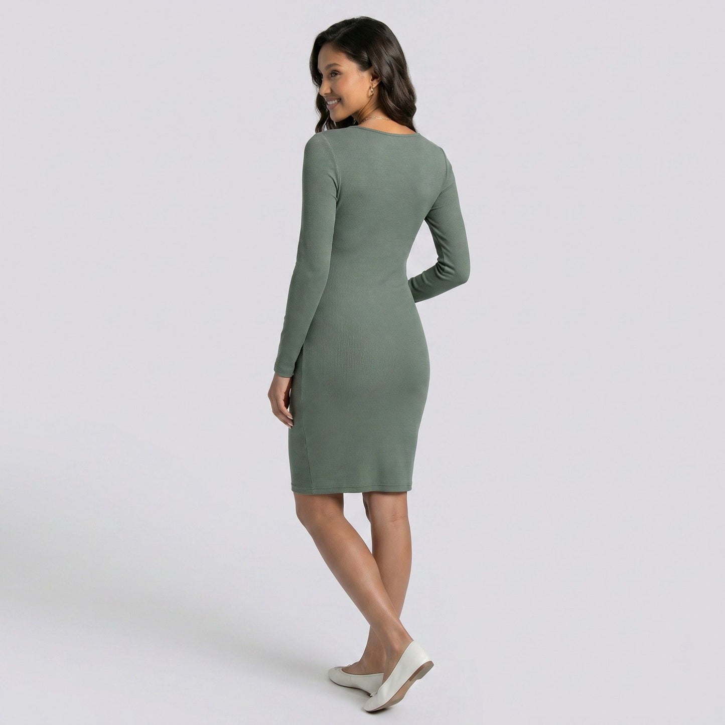 Maternity Ribbed Long Sleeve Bodycon Dress with Front Twist Detail