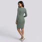 Maternity Ribbed Long Sleeve Bodycon Dress with Front Twist Detail
