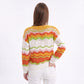Multicolor Wave Stripe Openwork Knit Long Sleeve Pullover Sweater