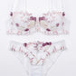Floral Embroidered Sheer Mesh Underwire Bra and Panty Two Piece Lingerie Set