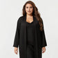 Plus Size 2-Piece Satin Nightgown Set with Long Sleeve Open Front Robe Sleeveless Slip Dress Sleepwear