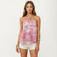 Summer Floral Halter Neck Tiered Chiffon Cami Top