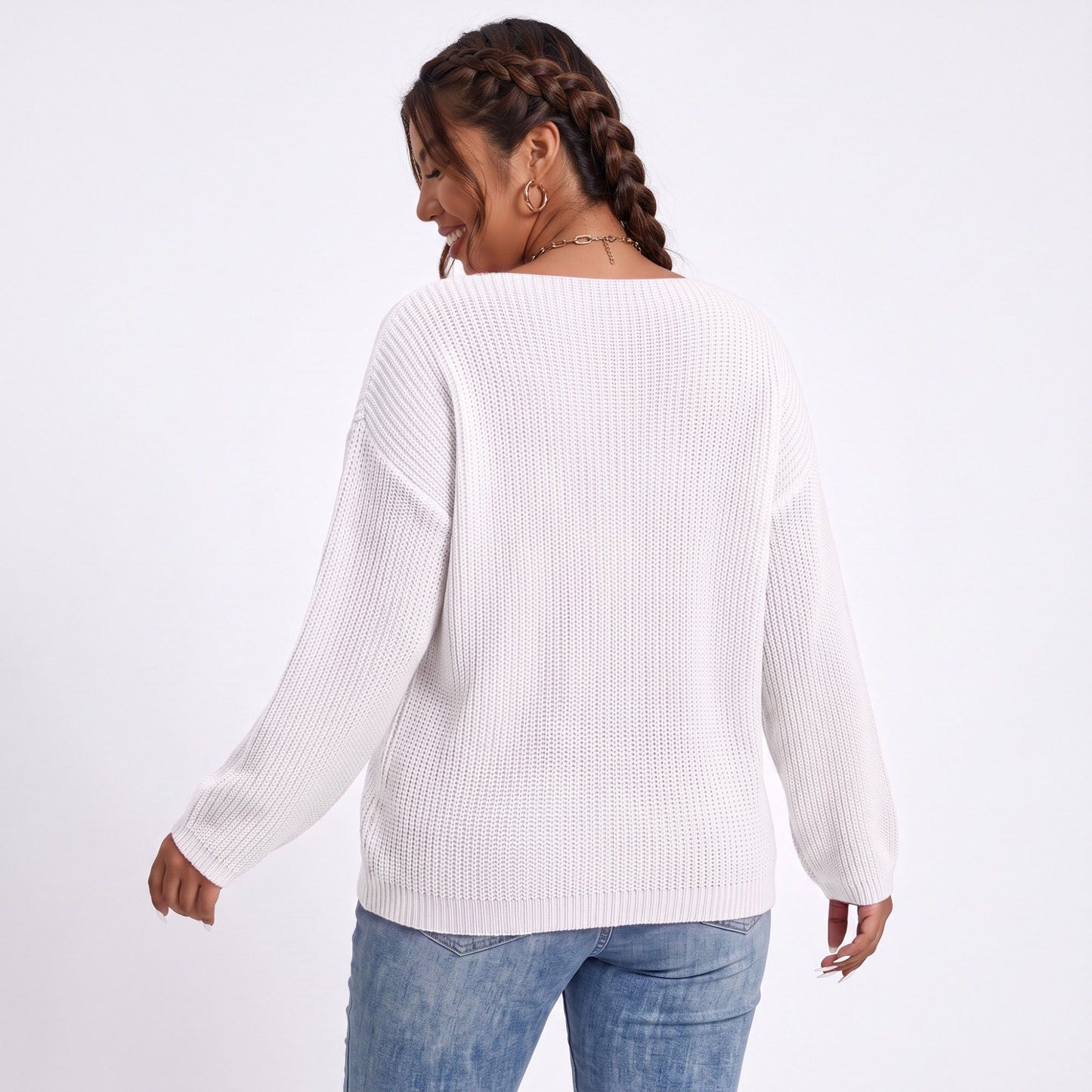 Plus Size Scoop Neck Relaxed Fit Knit Sweater