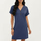 Short Sleeve V Neck Shift Dress with Button Detail Relaxed Fit Casual Tunic Dress