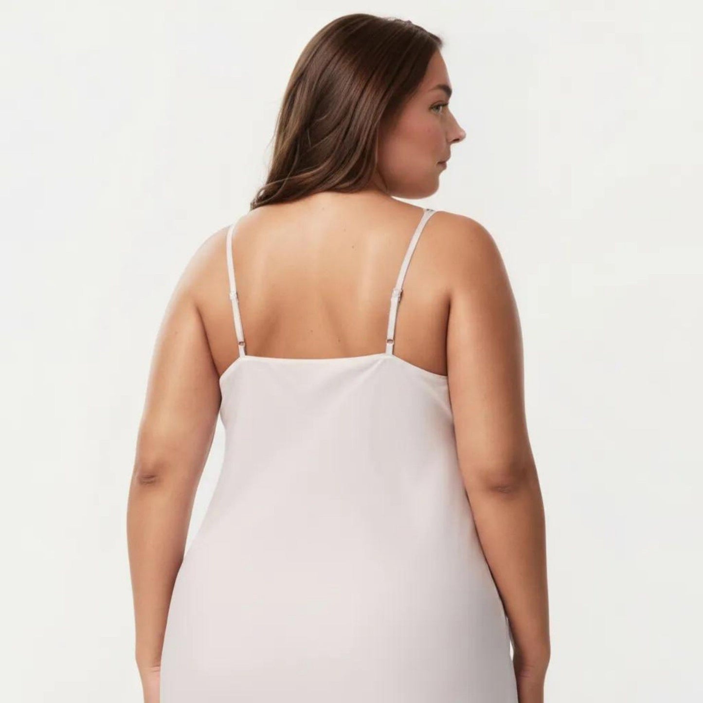 Plus Size Satin Slip Nightgown with Adjustable Spaghetti Straps Midi Length Relaxed Fit Sleepwear Dress