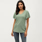 Short Sleeve Eyelet V-Neck Top with Floral Embroidery and Flutter Sleeves