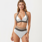 2-Piece High Waisted Bikini Set with Halter Top and Textured Trim Detail