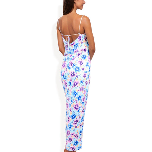 Floral Print Spaghetti Strap Maxi Dress Open Back Detail