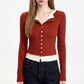 Layered Collar Ribbed Button-Front Cardigan Sweater