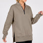 Quarter Zip Mock Neck Long Sleeve Tunic Sweatshirt with Side Slits