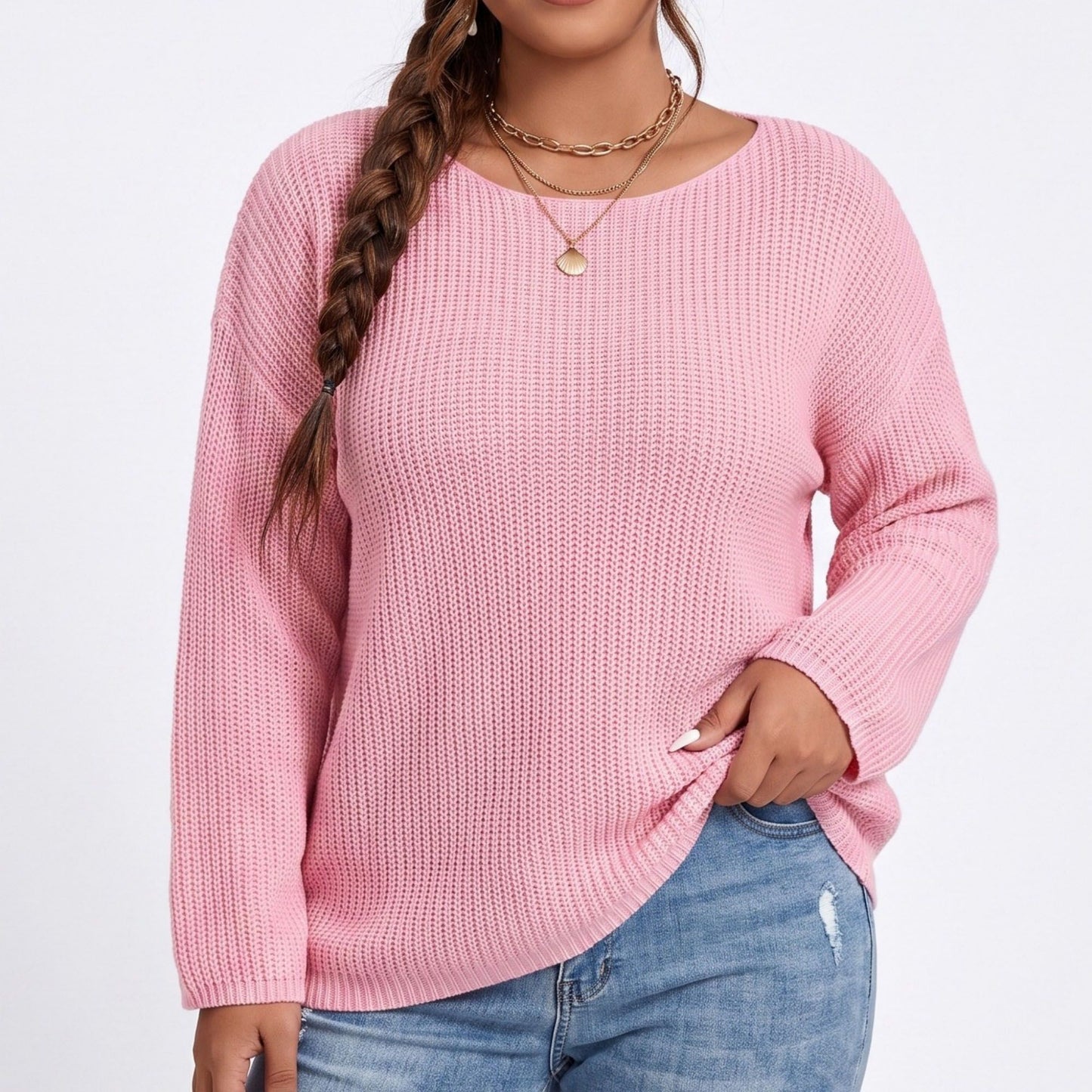 Plus Size Scoop Neck Relaxed Fit Knit Sweater