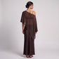 Sheer Open Knit Asymmetrical Poncho Top with One Shoulder Neckline, Draped Sleeve and Pointed Hem