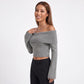 Off Shoulder Foldover Cropped Knit Sweater