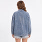 Oversized Denim Jacket Button Front Long Sleeve Jean Jacket With Patch Pockets