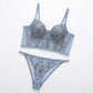 Floral Embroidered Bustier Corset Bra and Thong Two Piece Lingerie Set