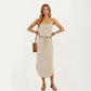 Sleeveless Midi Dress with Spaghetti Straps and Adjustable Drawstring Waist Relaxed Fit Silhouette