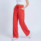High Rise Drawstring Wide Leg Utility Pants with Patch Pockets