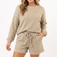 Striped 2 Piece Lounge Set with Long Sleeve Top and Drawstring Shorts