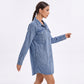 Washed Denim Shirt Jacket Long Sleeve Snap Front Oversized Shacket with Pockets
