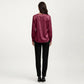 Satin V-Neck Blouse with Long Balloon Sleeves and Wide Cuffs
