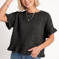 Short Sleeve Sweater Top Lace Ruffle Hem Textured Knit Blouse