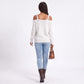 Cold Shoulder Strap Argyle Textured Long Sleeve Knit Sweater