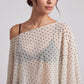 Sheer Polka Dot Asymmetrical Poncho Blouse with Off Shoulder Neckline Flowy Fit and Three Quarter Sleeves