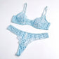 Polka Dot Sheer Mesh Underwire Bra and Panty Two Piece Lingerie Set