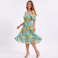 Tropical Floral Square Neck Smocked Waist Midi Dress