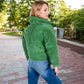 Corduroy Cropped Jacket with Snap Buttons and High Collar