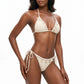 Ribbed Triangle Bikini Set with Shell Charm Details and Side Tie Bottoms