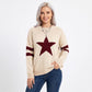 Star Graphic Striped Sleeve Crewneck Knit Sweater