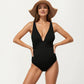Maternity Ribbed One-Piece Swimsuit with Plunging Neckline and Ruched Waist