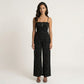 Sleeveless Polka Dot Wide Leg Jumpsuit with Spaghetti Straps Smocked Bodice Relaxed Fit