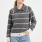 Striped Collared Button-Front Cardigan Sweater