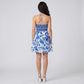 Blue Floral Halter Neck O-Ring Cutout Mini Dress Smocked Back Sundress