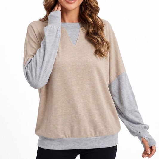 Color Block Long Sleeve Relaxed Pullover Top