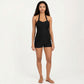 Halter Neck Maternity One-Piece Swimsuit with Twist Front and Shorts Bottom