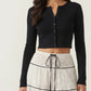 2 Piece Set Long Sleeve Crop Top Button Front Tiered Lace Maxi Skirt Outfit