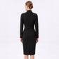 Long Sleeve Stand Collar Sheath Dress with Asymmetric Button Detail