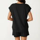 2-Piece Set Short Sleeve V Neck Top and Drawstring Shorts with Pockets Relaxed Fit Lounge Set