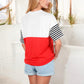 Color Block T-Shirt with Striped Sleeves Front Pocket Detail