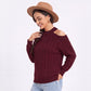 Mock Neck Cold Shoulder Cable Knit Long Sleeve Pullover Sweater