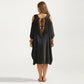 Crochet V Neck Swim Cover Up Dress with Cold Shoulder Sleeves and Relaxed Fit